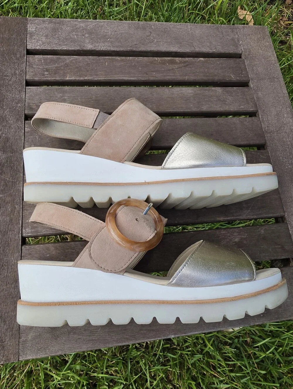Gabor Buckle Platform Wedge Sandals 7.5